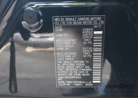 2017 Nissan Rogue Sv z USA, uszkodzony, nr VIN KNMAT2MT3HP576101